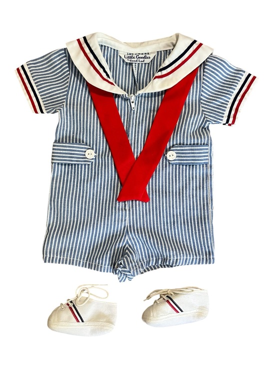 Good Lad Other - 0 to 3 Little Goodies by Good Lad Sailor Zip Romper with Red Tie and Shoes